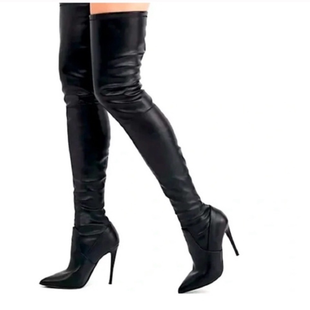 Black Leather DominiqueThigh-High Boots